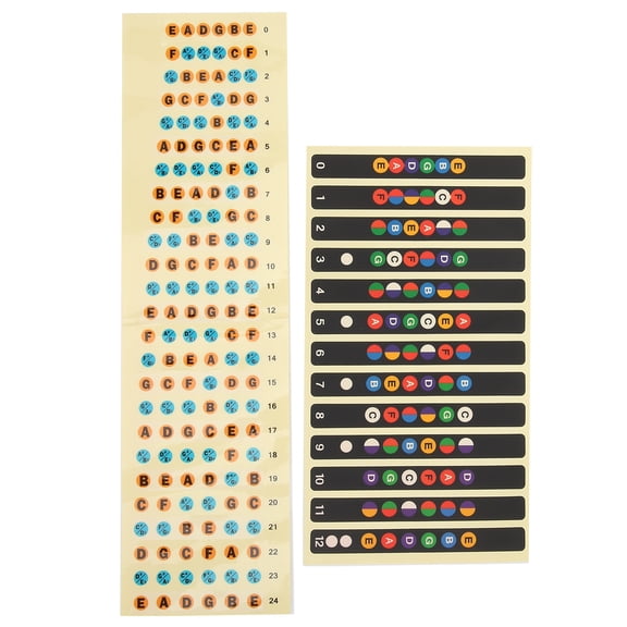 Yajisi 2Pcs Guitar Note Sticker Fingerboard Scale Identification Label Music Decal for Beginner Colorful 12 Fret and 24 Fret Replacement Parts 10 inches
