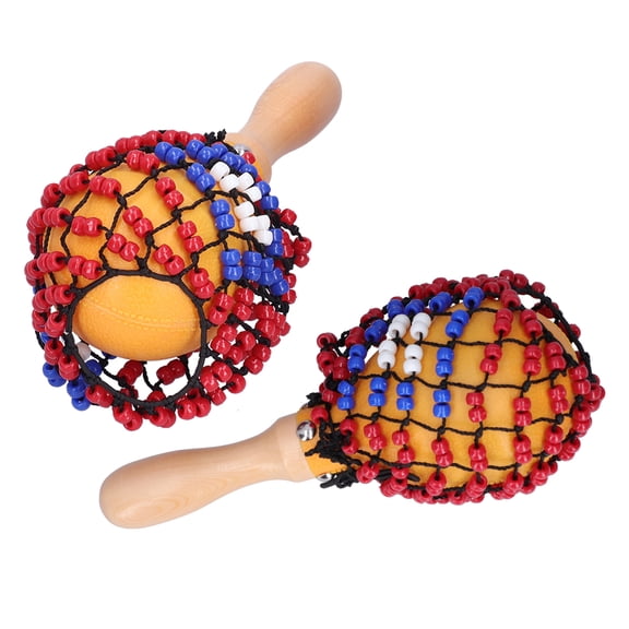 Yajisi 2Pcs Tambourine Sand Hammer Shakers, Bead Net Hand Percussion Musical Instrument for Party Games, Maple and ABS Wood Shaker (10.2 inches / 26 cm)