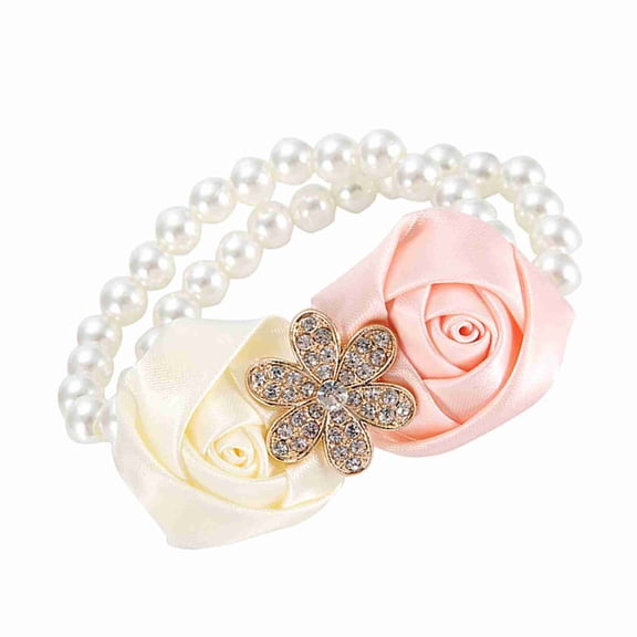 Yajisi 2pcs Elegant Wedding Wrist Corsage with Ivory White and Pink Silk Roses, Bridal Hand Flowers for Bridesmaids, Prom, and Special Occasions (3.93 inches / 10 cm)