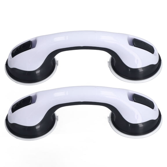 Yajisi 2pcs Shower Handle Curved Design Double Lock Security Toolless Installation Suction Cup Plastic Shower Grab Bar Support Rail for Elderly and Disabled, White (11.8 inches / 30.0 cm)