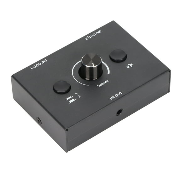 Yajisi 3.5mm Switcher 2 Input 1 Output Or 1 Input 2 Output Splitter Switcher Box with One Key Mute Button for Headphones Speakers Bidirectional Audio Selector Compact Aluminum Alloy, Black