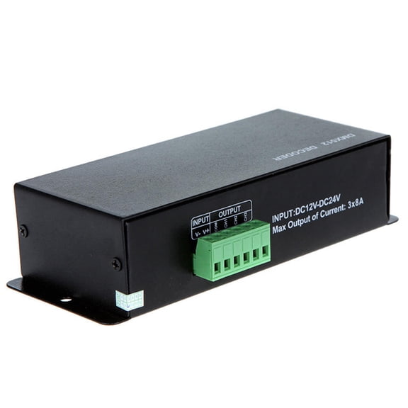 Yajisi 3-Channel DMX Decoder LED Controller, DC 12-24V Dimmer for RGB LED Strip Lights (16.5x6.5x4cm)