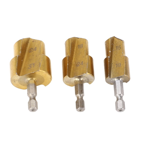 Yajisi 3Pack HighCarbon Steel PPR/PVC Pipe Reamer Bits 19mm/24mm/31mm Hex Shank, 6Sided, HoleExpanding Drill Kit