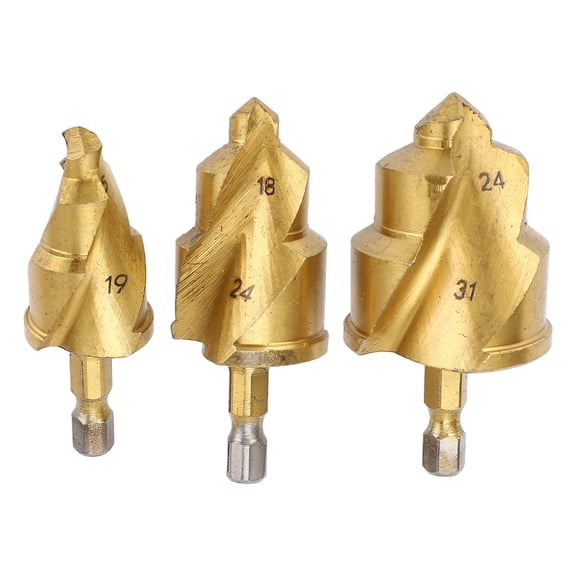 Yajisi 3Pack PPR Lifting & Reaming Drill Bits 1531mm 1/4" Hex Shank HeavyDuty, TiCoated, MultiMaterial Pipe Expansion Tool