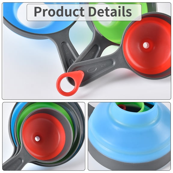 Yajisi 3-Piece Silicone Collapsible Funnel Set, Wide Mouth Canning Funnels for Kitchen Liquid Transfer, Space-Saving Foldable Design, Blue/Green/Red, 4.72 inches / 12 cm