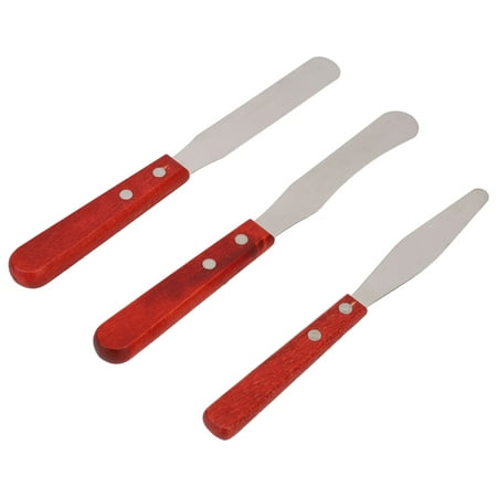 Yajisi 3-Piece Stainless Steel Hair Removal Wax Spatulas Set, Straight Rhombus & Curved Applicator Sticks with Wooden Handle (8.66 inches / 22 cm)