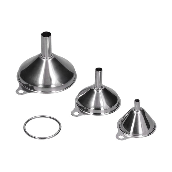 Yajisi 3-Piece Stainless Steel Mini Funnel Set for Filling Bottles, Flasks, Oil and Liquor, Heavy Duty Metal Liquid Dispenser Kitchen Utensils Gadgets with Storage Ring