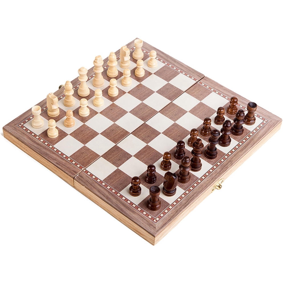 Yajisi 3-in-1 Multifunctional Wooden Chess Set, Folding Portable Travel Game Set, Chess Checkers Backgammon, 11.8x5.9x2.0in