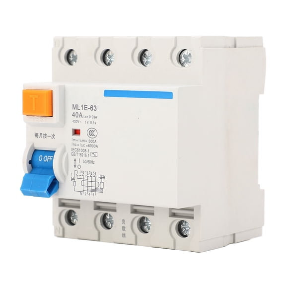 Yajisi 3P+N 40A 400V Miniature Leakage Protection Circuit Breaker, PC Flame Retardant, High Capacity 6000A (3.54 inches / 9 cm)