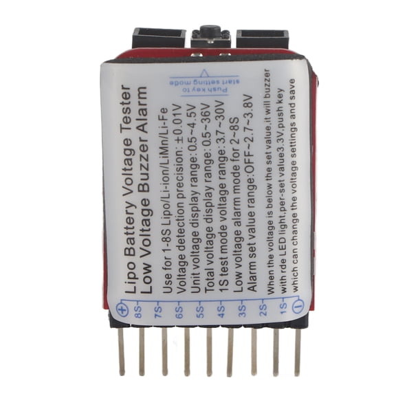 Yajisi 3Pcs RC 1S-8S Lipo Battery LED Tester Low Voltage Alarm Buzzer Checker RC Accessory. Measuring at 1.6 inches / 4 cm, this tester is ideal for RC models and drone batteries.