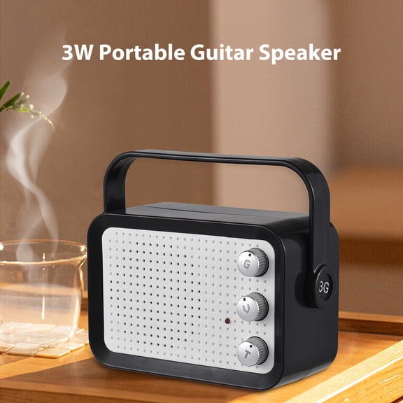Yajisi 3W Portable Mini Guitar Amplifier, DC 9V Battery Powered Compact Speaker with MP3 Playback, Stereo Headphone Output, and Tone Distortion Control for Electric Guitar and Ukulele