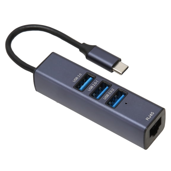Yajisi 4 in 1 USB C Hub to RJ45 Ethernet Adapter 100Mbps Network Speed 3 USB Ports Multiport Dongle Aluminum Alloy with Storage Hole for Laptops MacBooks Tablets PC Accessories (3.15 inches / 8 cm)
