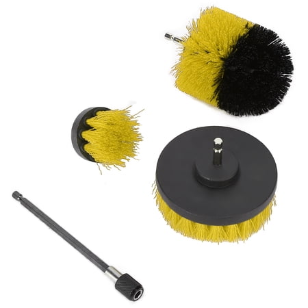 Yajisi 4-Piece Drill Scrub Brushes Attachment Set Electric Extended Long Cleaning Brush Kit for Multipurpose Household Cleaning Yellow (7.09 in / 18 cm)