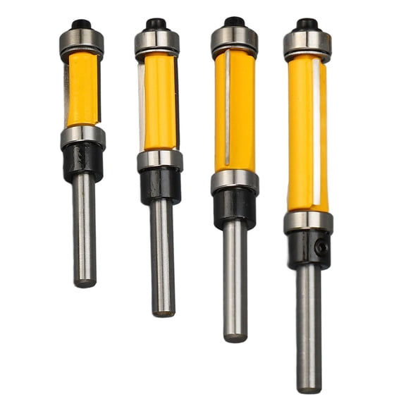 Yajisi 4-Piece Flush Trim Router Bit Set, 1/2" Cutting Diameter Carbide Blades with 1/4" Shank, 5.12" x 4.33" x 0.79"