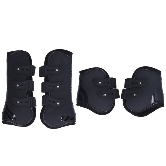 Yajisi 4-Piece Horse Tendon Boots Set Premium PU Shell Tendon and Fetlock Guard Boots for Horses Front and Rear Protection Medium M Black (13.38 inches / 34 cm length)