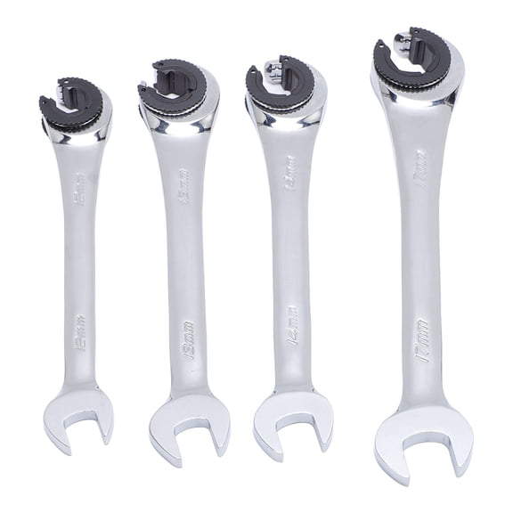 Yajisi 4Pcs Ratcheting Wrench Set, 10-17mm Metric Open Flex Head Adjustable Wrench for Fuel Brake Air Conditioning Lines Nuts, 7.9x3.9x0.8 Inches