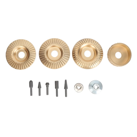 Yajisi 4Piece Wood Carving Disc Rotary File Set 7/8" Aperture, 4in & 41/2in Angle Grinder Compatible, Includes 5Piece Burrs & Flange Nuts