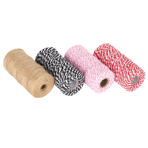 Yajisi 4 Rolls Cotton Baker Twine 328.1 ft / 100 m Wrapping String Rope for DIY Craft, Gift Packaging, Christmas Wedding Decor, Assorted Colors