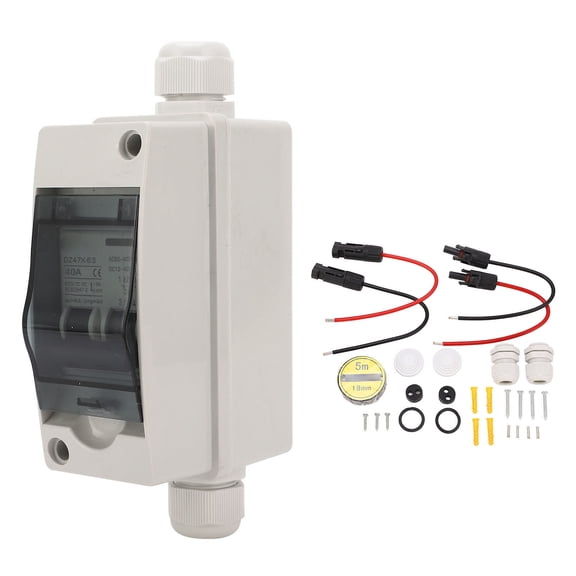 Yajisi 40A Dual Power PV Disconnect Switch, Outdoor Small Circuit Breaker Box for Solar Panel System, DIN Rail Enclosure Mount, DC 12-400V AC 90-400V, IP65 Waterproof Photovoltaic Disconnect