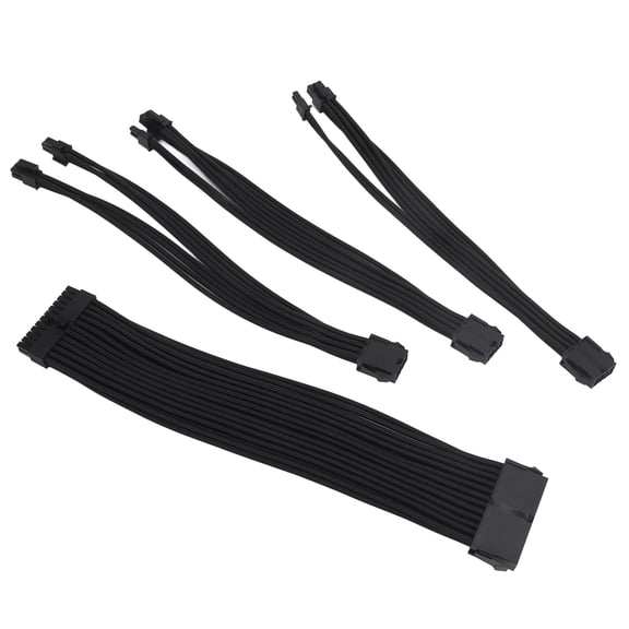 Yajisi 4PCS 18AWG PSU Cable Extension Power Cords Kit 11.81 inches / 30 cm Premium Nylon Sleeved 24-Pin ATX 4+4-Pin CPU 6+2-Pin PCIE GPU Power Supply Interconnects with 8 Combs Black