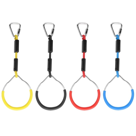 Yajisi 4PCS Set Children Colorful Swing Gymnastic Rings Outdoor Ninja Rope Climbing Obstacle Course Accessories For Backyard Playset Swing Set Add-on, Iron and ABS Material, Multi-Color