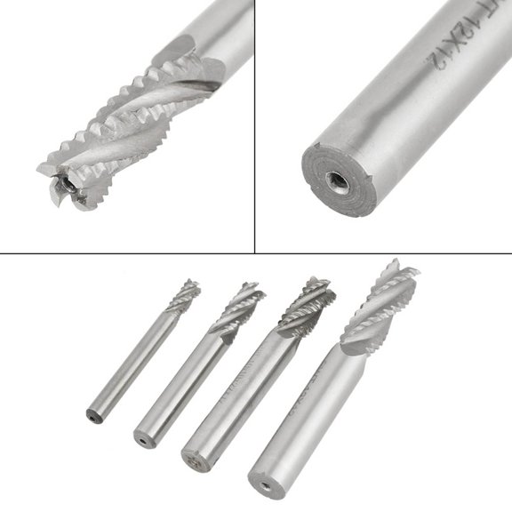 Yajisi 4Pcs 4 Flutes High Speed Steel Roughing End Mill CNC Router Bit Milling Cutter Set, M6/M8/M10/M12