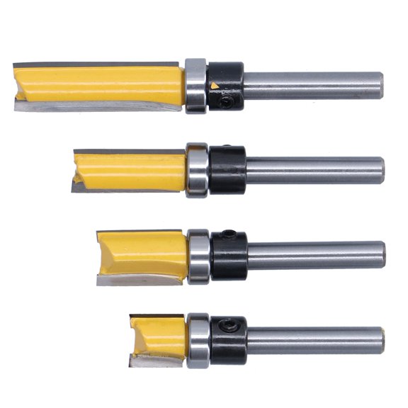 Yajisi 4Pcs Trim Hinge Router Bit Round Silver Yellow 1/4in Shank Flush Trims Tenon Cutter