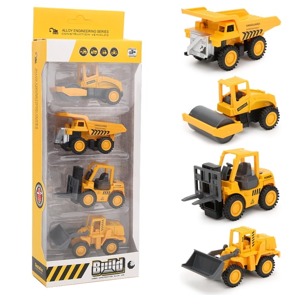 Yajisi 4pcs 1/60 High Simulation Pull Back Alloy Car Model Kids Toy Collection, Type C Engineer Car Set