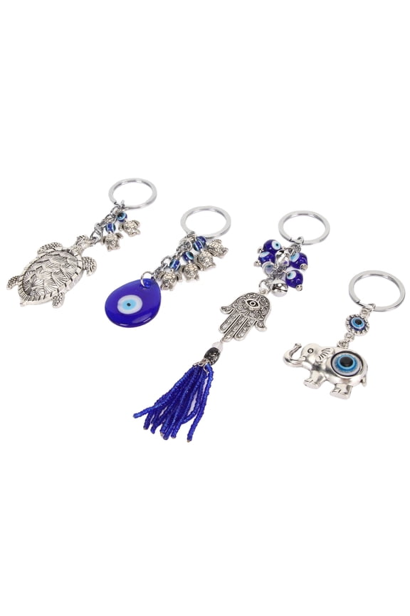 4pcs Blue Eye Keychain Good Luck Universal Elephant Hand Tortoise Keychain Set