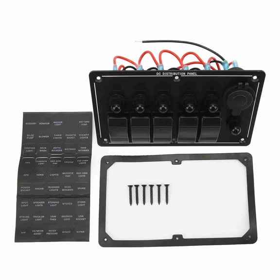 Yajisi 5 Gang Toggle Rocker Switch Panel 12V 24V Aluminum with Red LED Indicator Waterproof IP66 Overload Protector for Car Boat Truck RV Yacht UTV (11.02 inches / 28 cm)