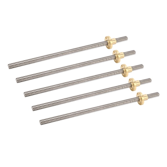 Yajisi 5 Pcs T8 Lead Screw 2mm Pitch 8mm Lead 200mm / 7.9 inches Linear Motion Threaded Rod with Brass Nut for 3D Printer CNC Machine Parts