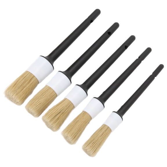Yajisi 5 Pieces Auto Detailing Brush Set for Cleaning Car Interior Exterior Engine Exhaust Leather Seat Soft Bristle Cleaning Tool, Multipurpose Automotive Accessories, Deep Clean Cracks, White Grey