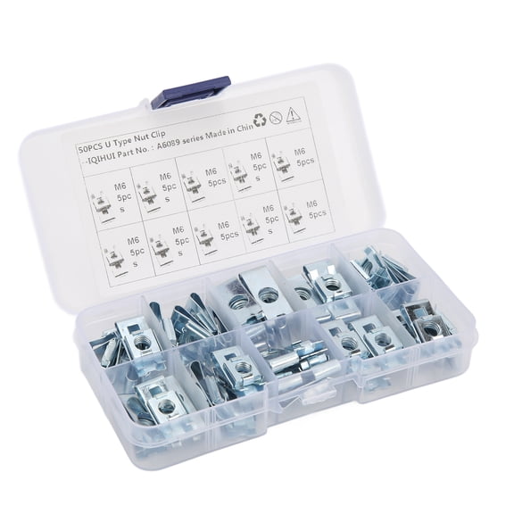 Yajisi 50 Pcs Car Fastener U Type Clips Set Rust Resistance Metal U Shaped Clip Nut Speed Fastener Replacement for Car Body Panel M6 Universal Automotive Specialty Parts