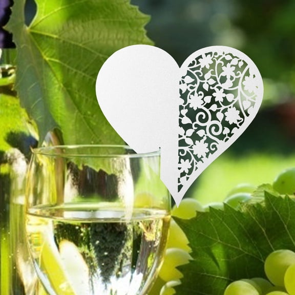 Yajisi 50 Pcs Heart Shape Laser Cut Wedding Hollow Name Place Cards For Wine Glass Cup Table Decoration, Elegant Candy Buffet Holiday Dinner Table Place Card Set (White)