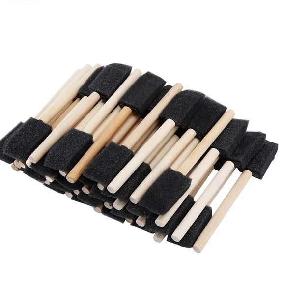 Yajisi 50Pcs Foam Sponge Paint Brushes with Wood Handle 1-Inch Children Drawing Graffiti Art Tools (5.9 in / 15 cm)