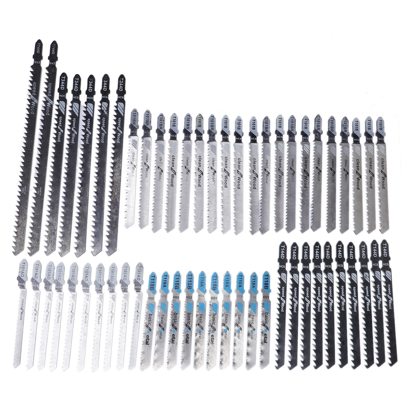 Yajisi 57Pcs Jigsaw Blades Set T Shank Jig Saw Replacement HCS HSS SK5 High Carbon Steel For Wood Plastic Metal Cutting Woodworking Accessories 8.27 inches / 21 cm Length