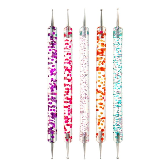 Yajisi 5PCS Double-ended Nail Art Dotting Pen Set Rhinestone Picker Nail Art Tools with Glitter Acrylic Handle (5.59 inches / 14.2 cm)