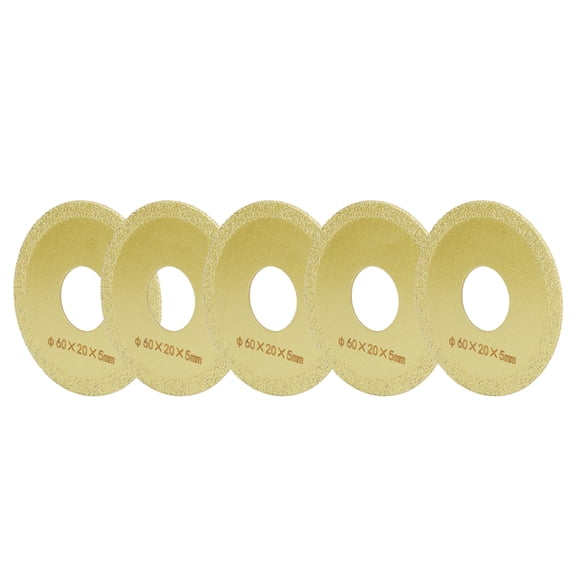 Yajisi 5Pcs Diamond Cutting Disc Saw Blades 2.4 in / 60mm Sintering Quick Grinding Carving Tools for Marble, Heavy Duty Multi-Purpose Rotary Tool Accessories, Golden Color Premium Material