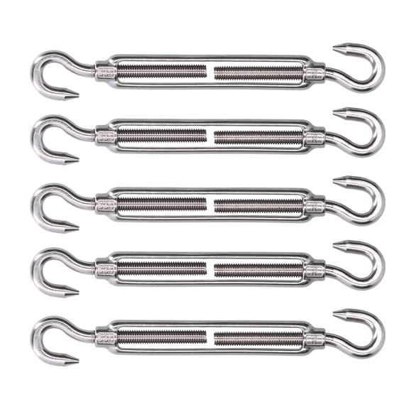 Yajisi 5Pcs M4 Hook and Hook Turnbuckle 304 Stainless Steel Wire Rope Tension Tool for Shade Sail Hardware Rigging (4.72 inches / 12 cm)