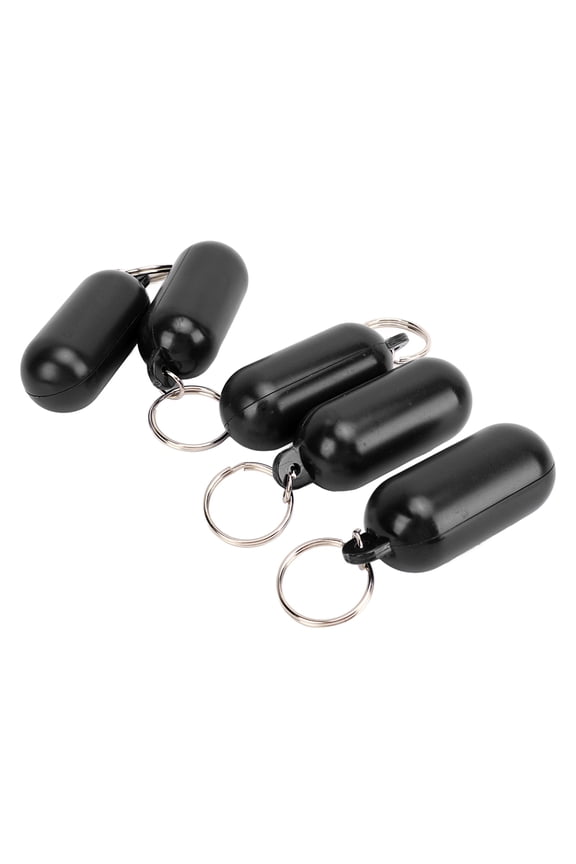 5Pcs Plastic Floating Keychain Pill Shape Float Key Ring Water Buoyant Keychains for Boating Fishing Kayak Surfing Sailing Outdoor Sports Accessories, 5.5 inches / 14 cm, Black