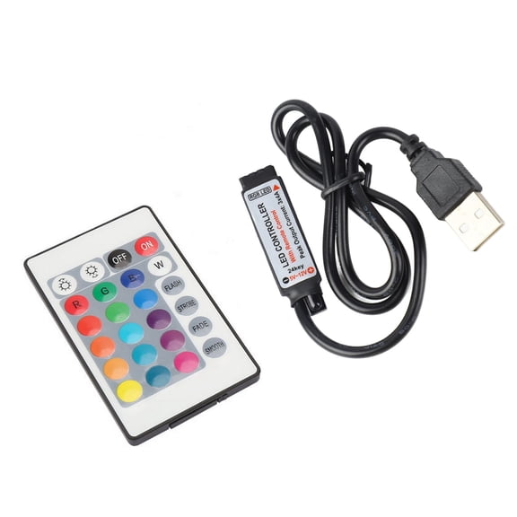 Yajisi 5V 24 Key RGB LED Light Strip Wireless Remote Control USB 6A Lamp Effect IR Controller for Decorative Lighting Soft Tapes Wall Washers (0.5m/1.64ft Length)