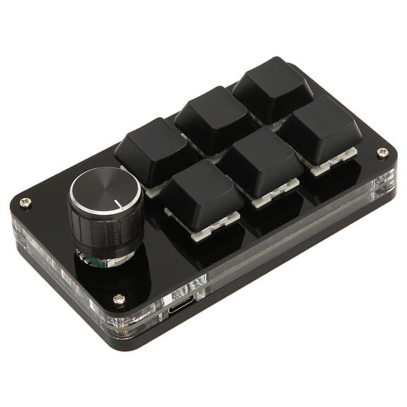 Yajisi 6 Key Mini Keypad with Knob, USB Wired DIY Programmable Keyboard, Mechanical One-Handed OSU Gaming Macro Pad for PC Mac Office, Acrylic Body, Black