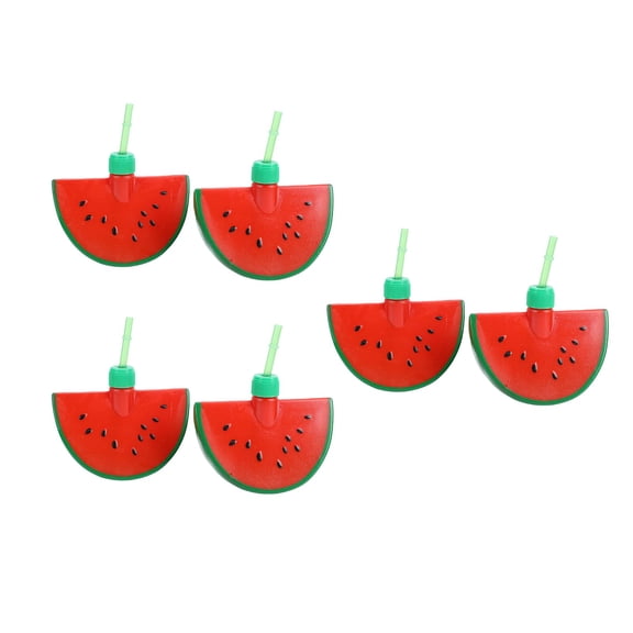 Yajisi 6 Pcs Watermelon Cups with Straws Reusable Plastic Novelty Fun Fruit Drinkware 10.2 oz / 290g 5.5 inches / 14 cm for Beach Camping Party Supplies