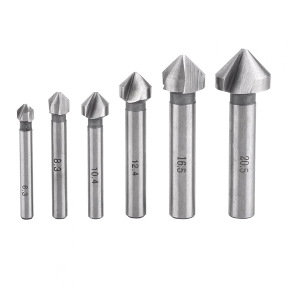 Yajisi 6-Piece High Speed Steel 3-Flute Countersink Cutter Drill Bit Set, Round Shank Chamfering Tool for Wood, Plastic & Aluminum, Multiple Sizes (6.3mm to 20.5mm / 0.25 to 0.81 inches)