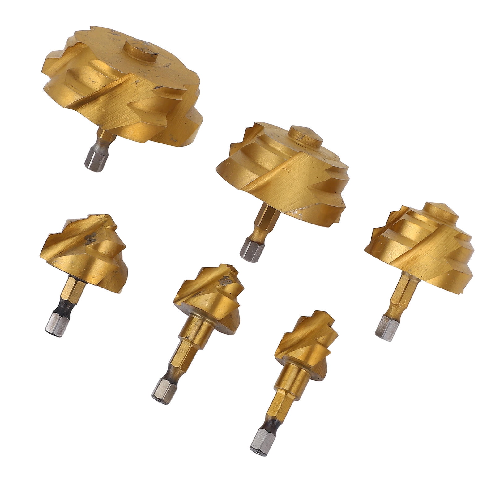 Yajisi 6‑Piece PPR Lifting Stepped Drill Bit Set 20‑63 mm, 1/4" Hex Shank, Ti‑Plated High‑Carbon, 90° Accurate Countersink – Ideal for Water Pipe Repair