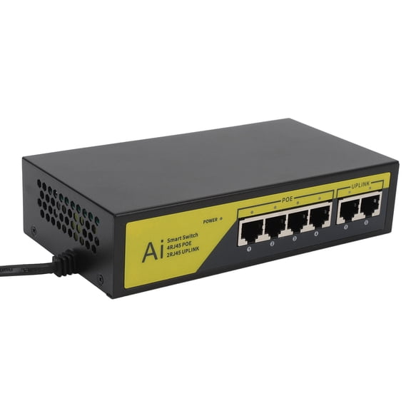 Yajisi 6 Port PoE Ethernet Network Switch 4 10/100Mbps POE Ports 2 Uplink Ports 65W IEEE802.3AT/AF Support for IP Cameras WLAN Access Points US Plug (7.87 inches / 20 cm)
