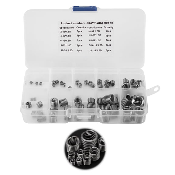 Yajisi 60-Piece 304 Stainless Steel Wire Screw Sleeve Thread Repair Insert Assortment Kit, High-Strength Wear-Resistant Helicoil Hardware Threaded Inserts for Metal (5.1 inches / 13 cm)