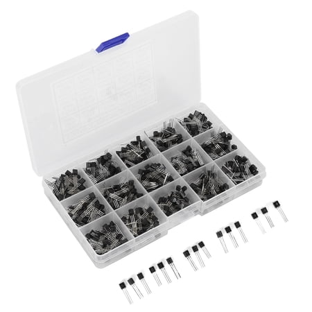 Yajisi 600 Pcs Transistors Assortment Kit NPN TO-92 PNP 2N2222-S9018 Straight Plug Bipolar Transistor (15 Values, 40 Each, 7.48 inches / 19 cm Case)