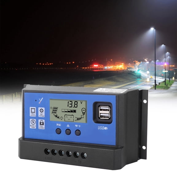 Yajisi 60A 12V/24V Solar Charge Controller, PWM LCD Display Dual USB Port, Intelligent Renewable Energy Regulator for Street Lamp and Home Use, 60 Amp Auto Adaptation