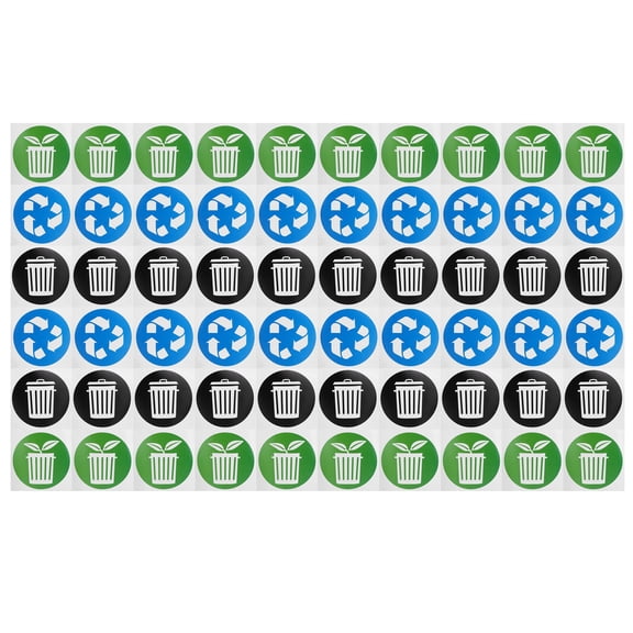 Yajisi 60Pcs Circular Garbage Collection Identification Recycle Decal Dustbin Sticker, 3.9 inches / 10 cm Waterproof PVC Vinyl Trash Can Sign for Waste Sorting Management